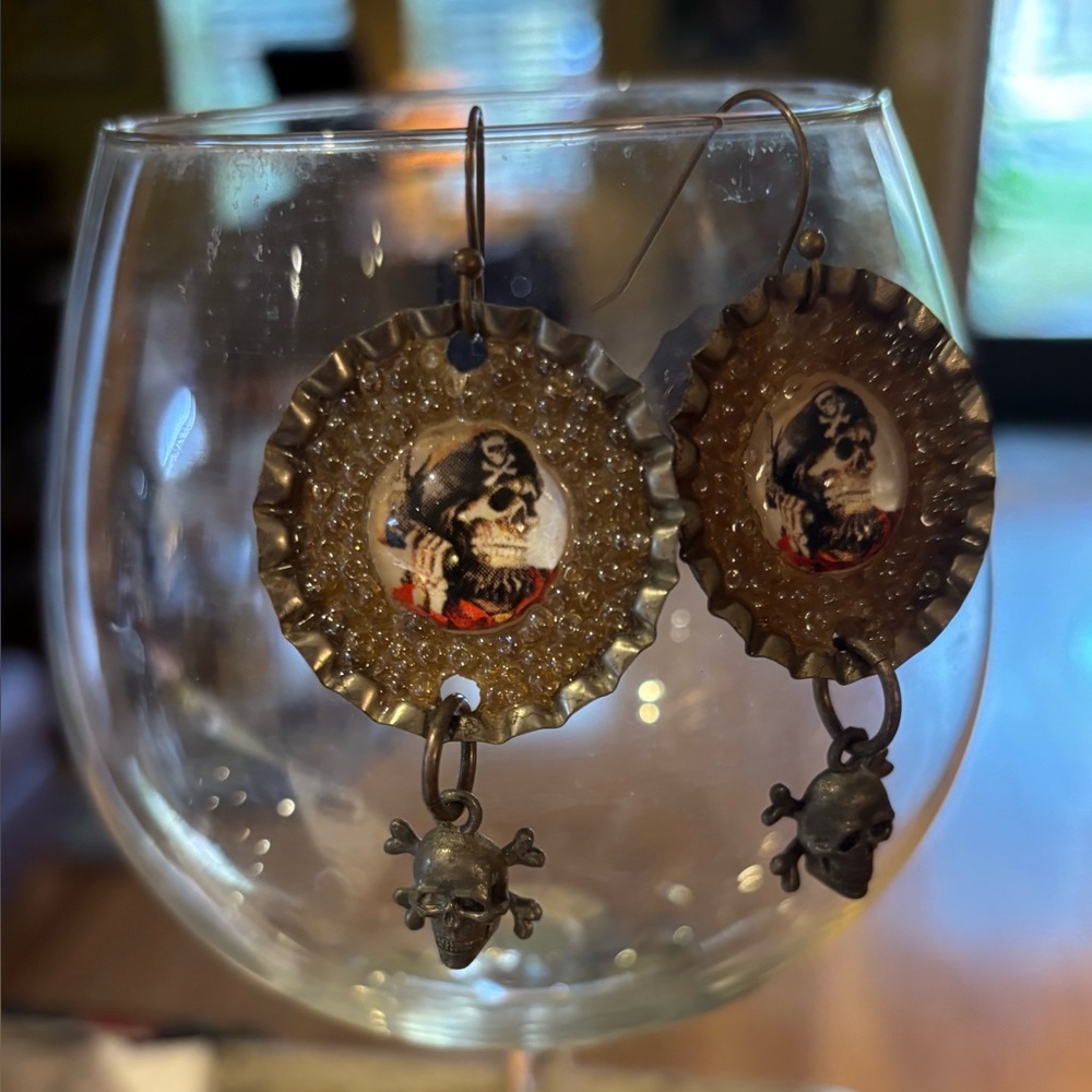 Handcrafted Pirate and Skull Drop Earrings